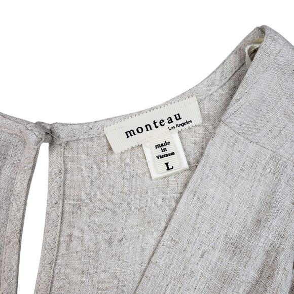 Monteau Jumpsuit Coverall Womens Large Linen Blend Wide Leg Overall Boho - Picture 3 of 13